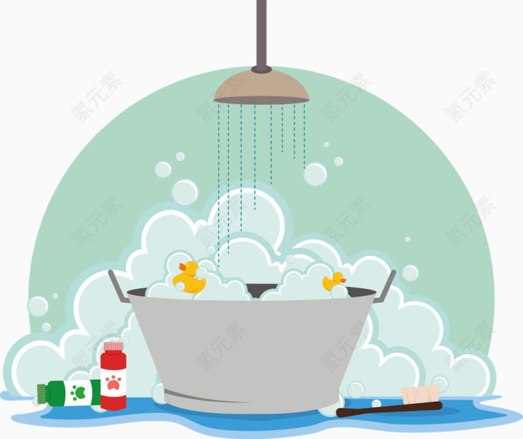 绿色清新洗澡泡沫矢量图
