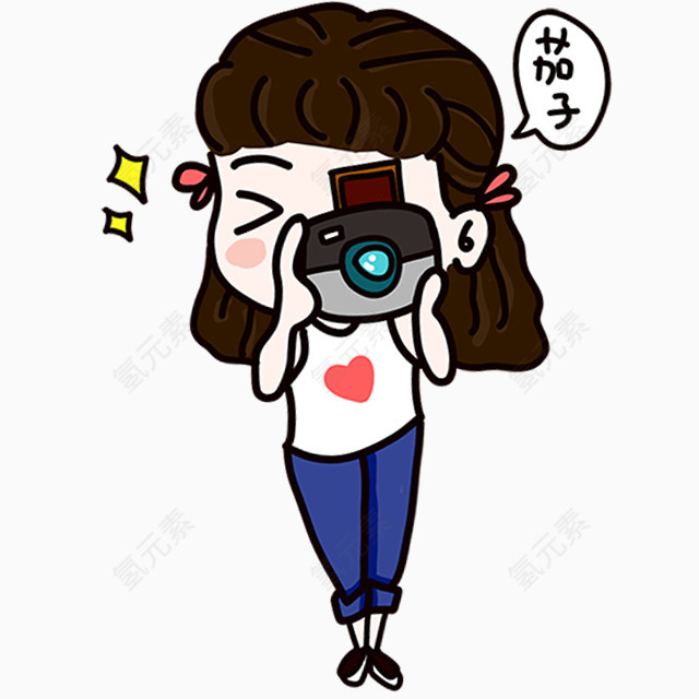 卡通人物小女孩相机素材PNG