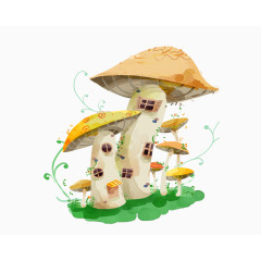 手绘唯美蘑菇房