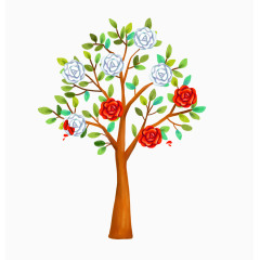 插画手绘树木花朵