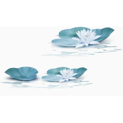 蓝色荷叶荷花卡通手绘