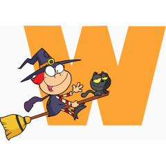 卡通画动物字母W