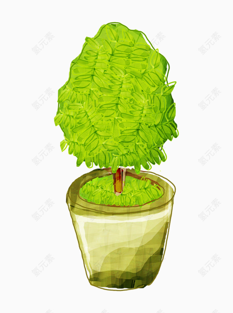 卡通手绘绿色盆栽