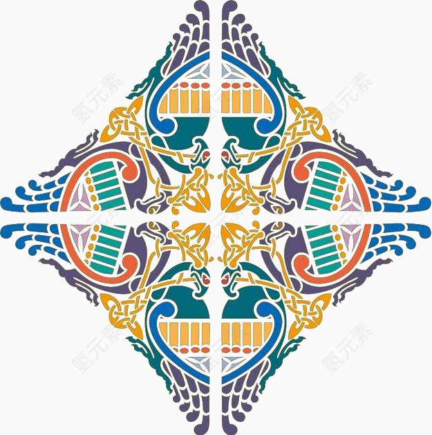 对称四角花纹