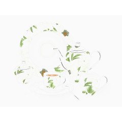带绿色印花的茶具