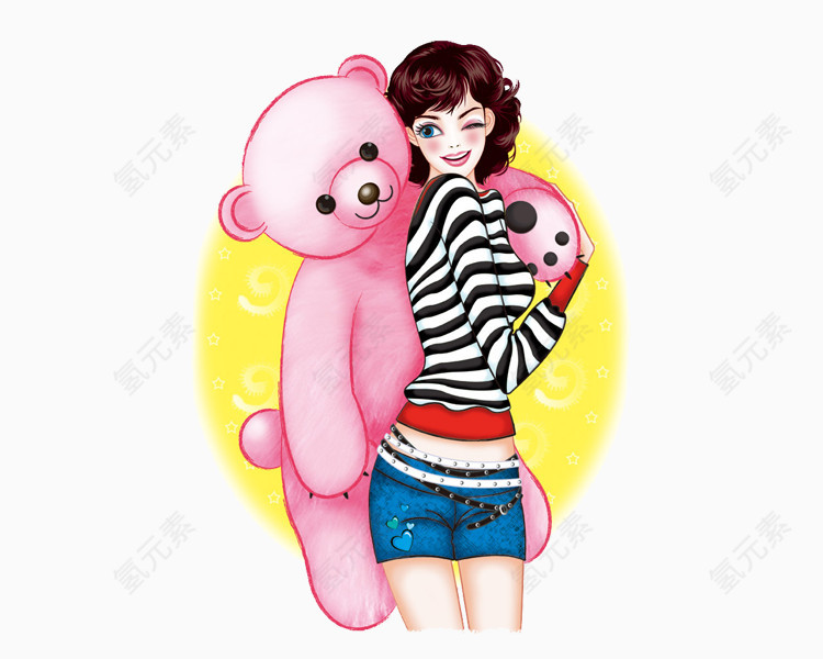 抱玩具熊的俏丽的卡通女孩