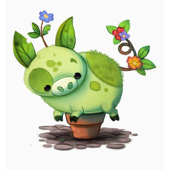 绿色小猪花朵