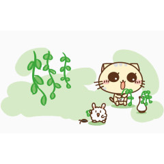 手绘插柳的小猫