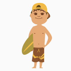 卡通手绘泳裤小男孩拿滑板