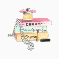 手绘插画水彩蝴蝶结珍珠