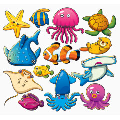 卡通可爱海洋动物01—矢量素材