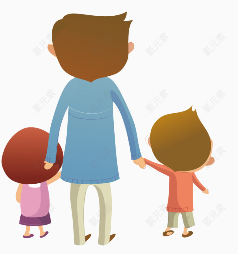 父亲节元素孩子和爸爸的背影装饰元素