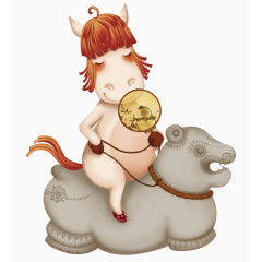 骑石狮子的卡通马