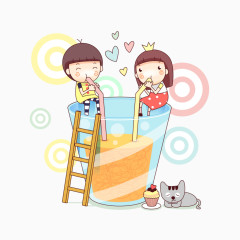 卡通手绘喝果汁