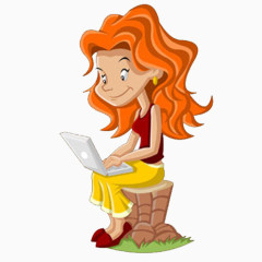 手绘卡通女孩木桩电脑素材