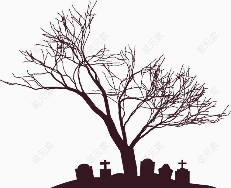 万圣节坟墓枯树十字架