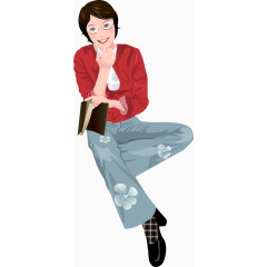 坐着看书的红衣女人矢量素材