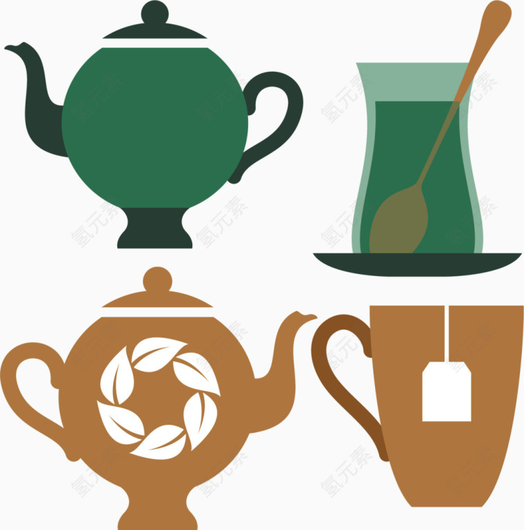 茶杯茶壶简易画卡通手绘图标元素