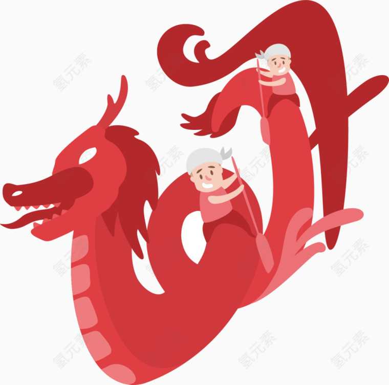 端午节划龙舟水彩插画装饰元素