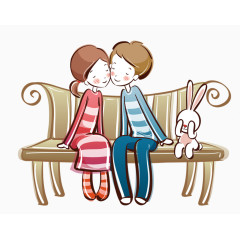 卡通手绘坐在椅子上男孩女孩