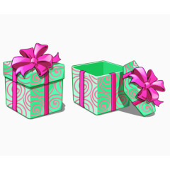 卡通绿色礼盒圆圈紫色蝴蝶结