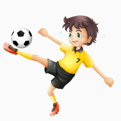 卡通手绘黄衣服踢足球男孩