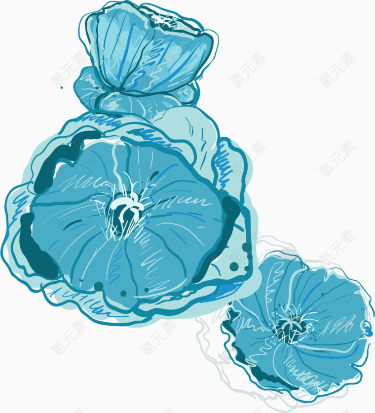 矢量手绘水彩花朵