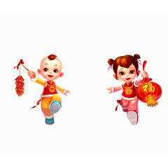 金童玉女福娃矢量图