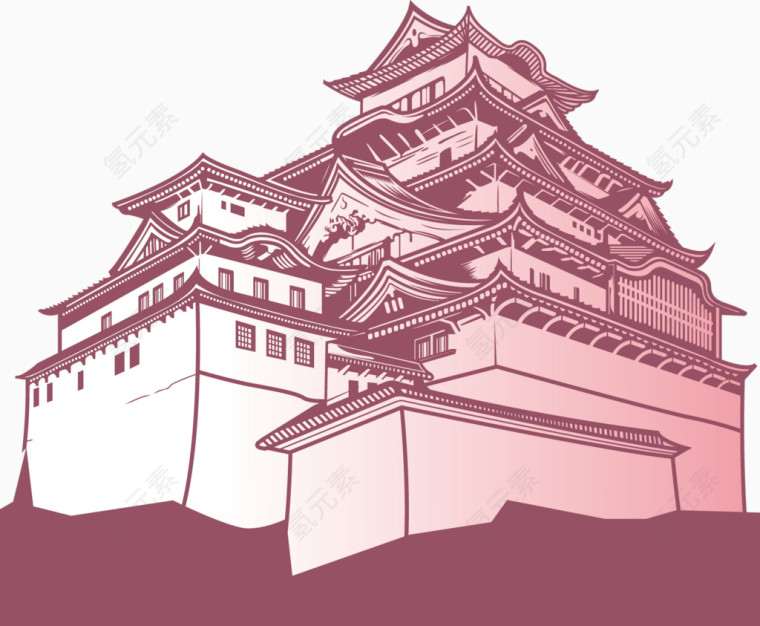 古建筑卡通手绘装饰元素