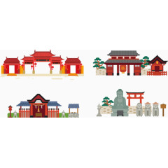 中国古建筑简易画卡通手绘