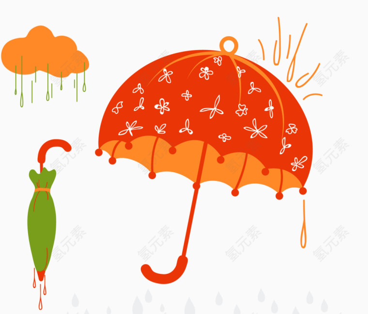 卡通彩色雨伞插画