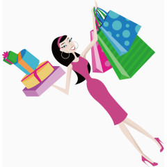 爱购物时尚女士卡通人物卡通手绘装饰元素