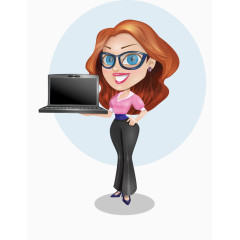 卡通戴眼镜商务美女拿笔记本电脑