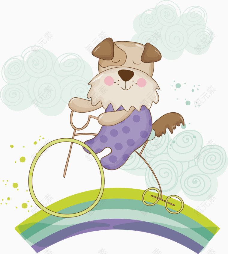 骑自行车的小狗矢量图