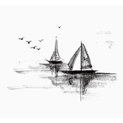 手绘黑色轮船