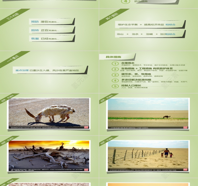 绿色简约大气荒漠化的防治理PPT第3张