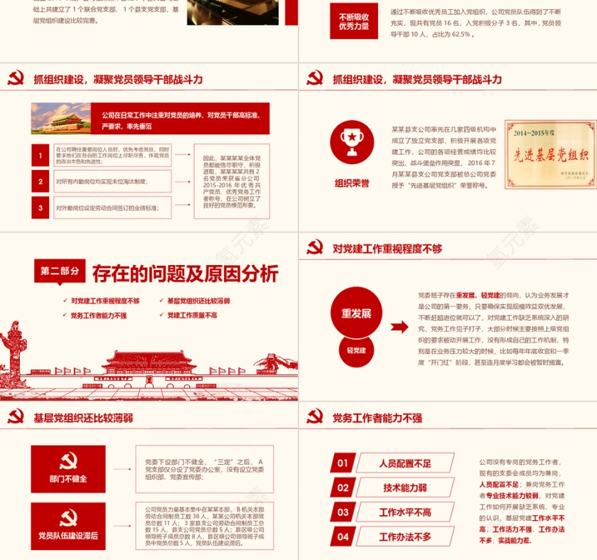 红色大气党政工作总结ppt模板第3张