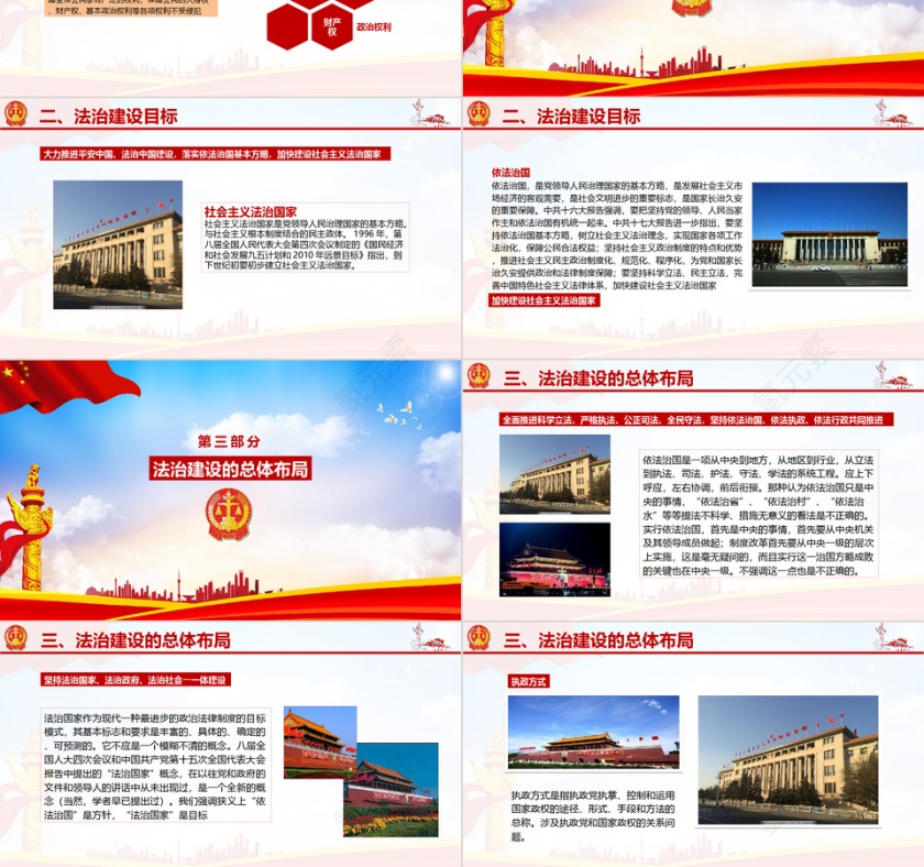 法制建设主题红色党政十九大ppt模板第3张