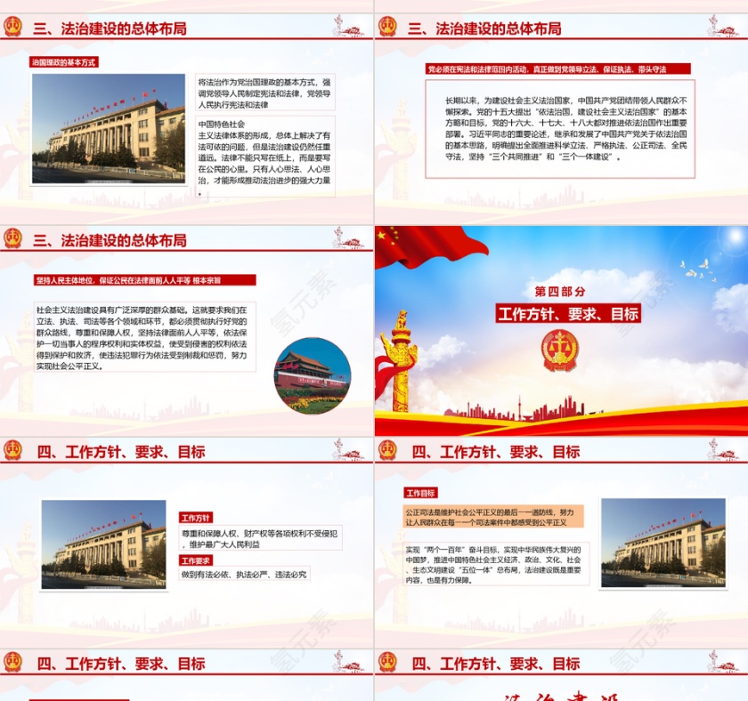 法制建设主题红色党政十九大ppt模板第4张