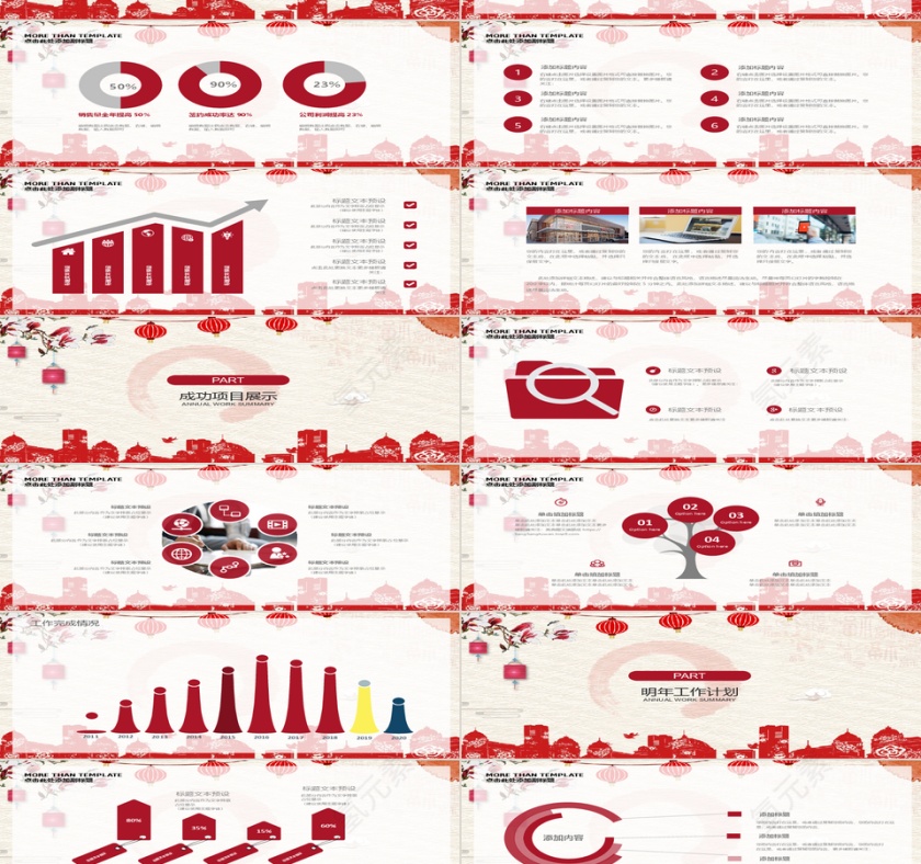 创意红色喜庆年终总结ppt模板第2张