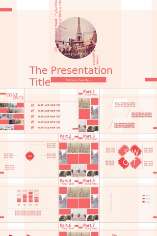 红色简约扁平化PPT模板