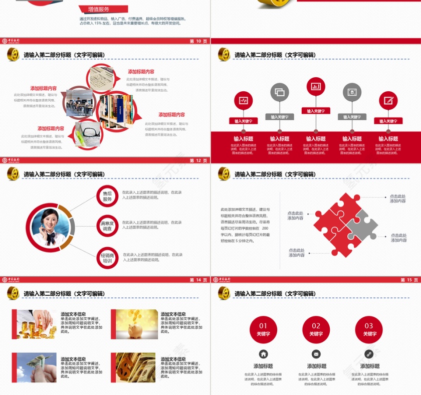 红色完整中国银行PPT模板第3张