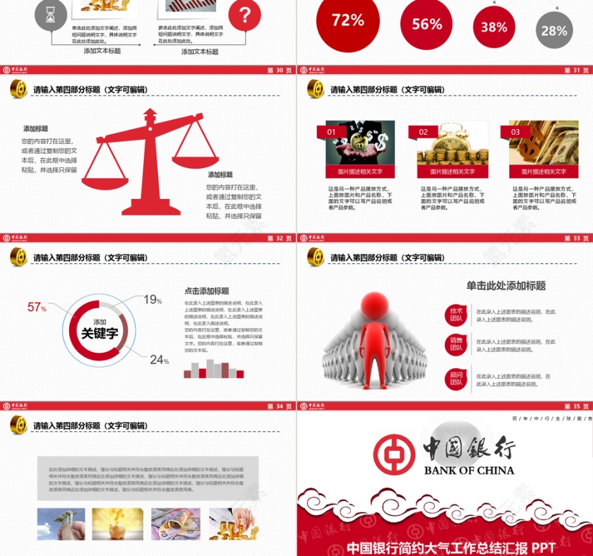 红色完整中国银行PPT模板第6张
