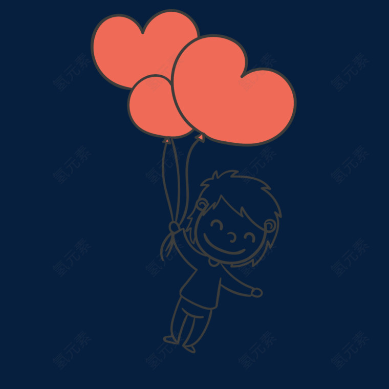 拽着红色气球的男孩