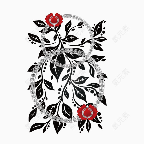 钻石数字 爱情 黑色花纹 玫瑰