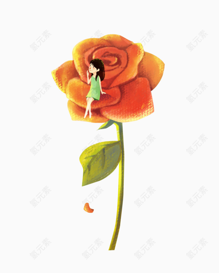 手绘玫瑰花小女生