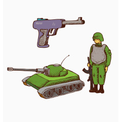 手绘坦克军人手枪