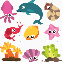 可爱呆萌拟人化海洋生物卡通手绘