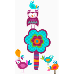 矢量彩色花朵猫头鹰小鸟