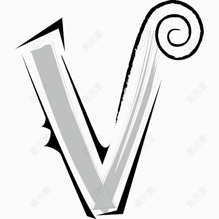 卡通欧式简约花纹英文艺术字母V